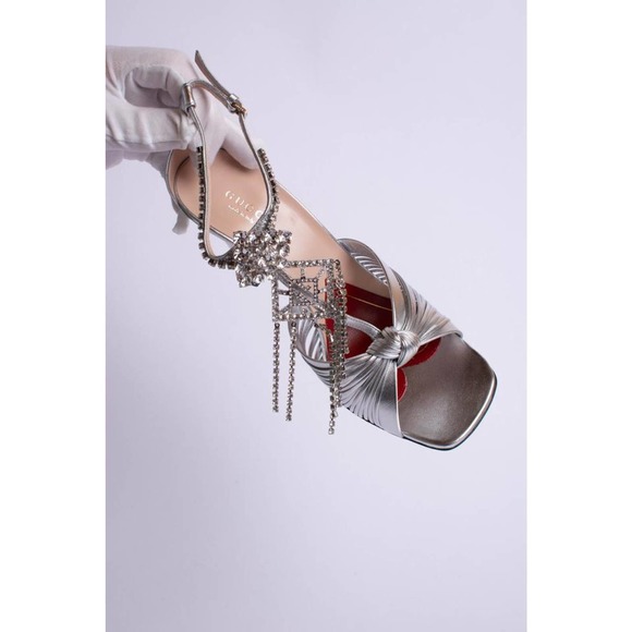 Silver Crawford Womens Heels Leather Sandals Size - Picture 6 of 6